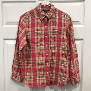Lauren Ralph Denim Plaid Western Style Shirt PM